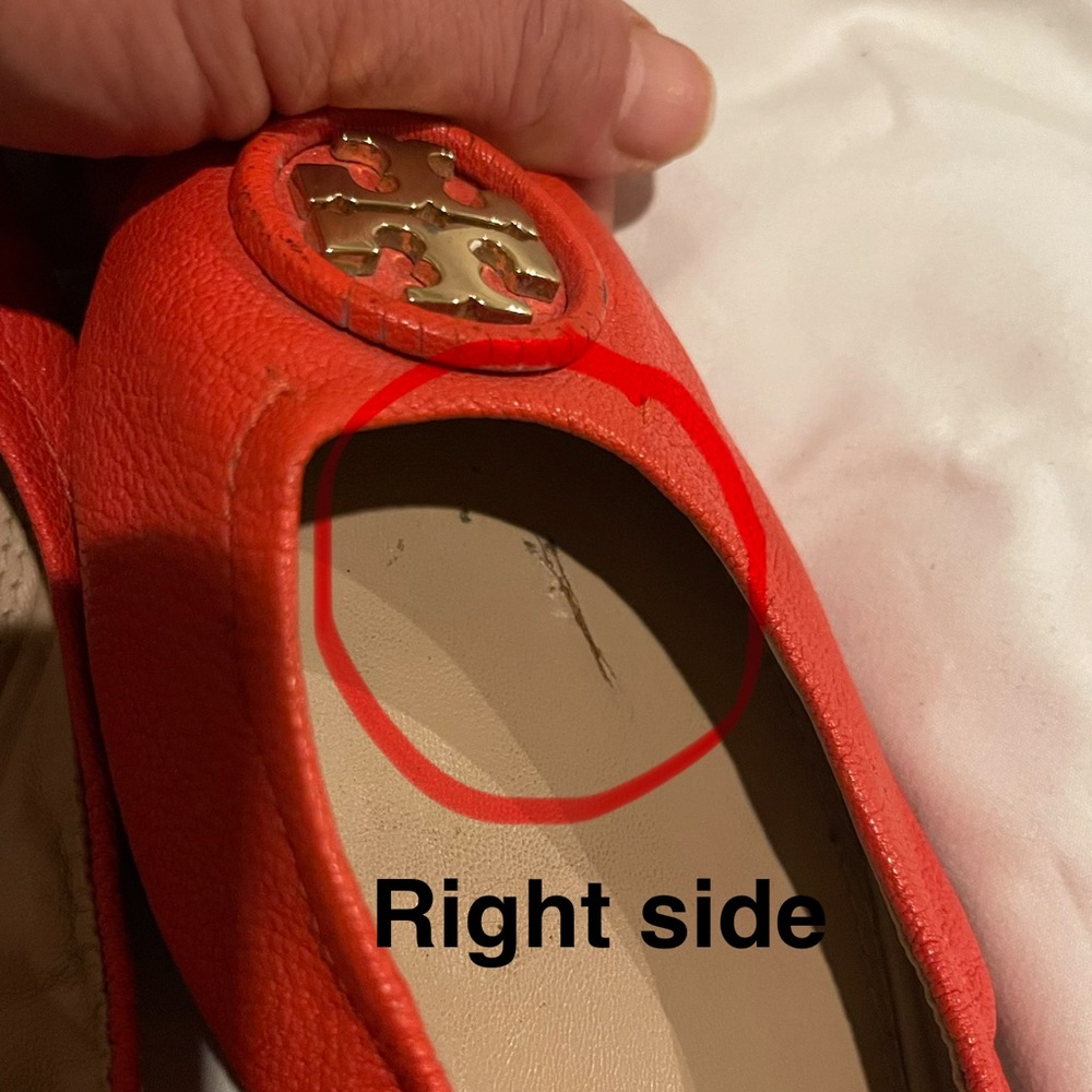 Tory Burch Orange Leather Flats with Gold Logo - Picture 3 of 7
